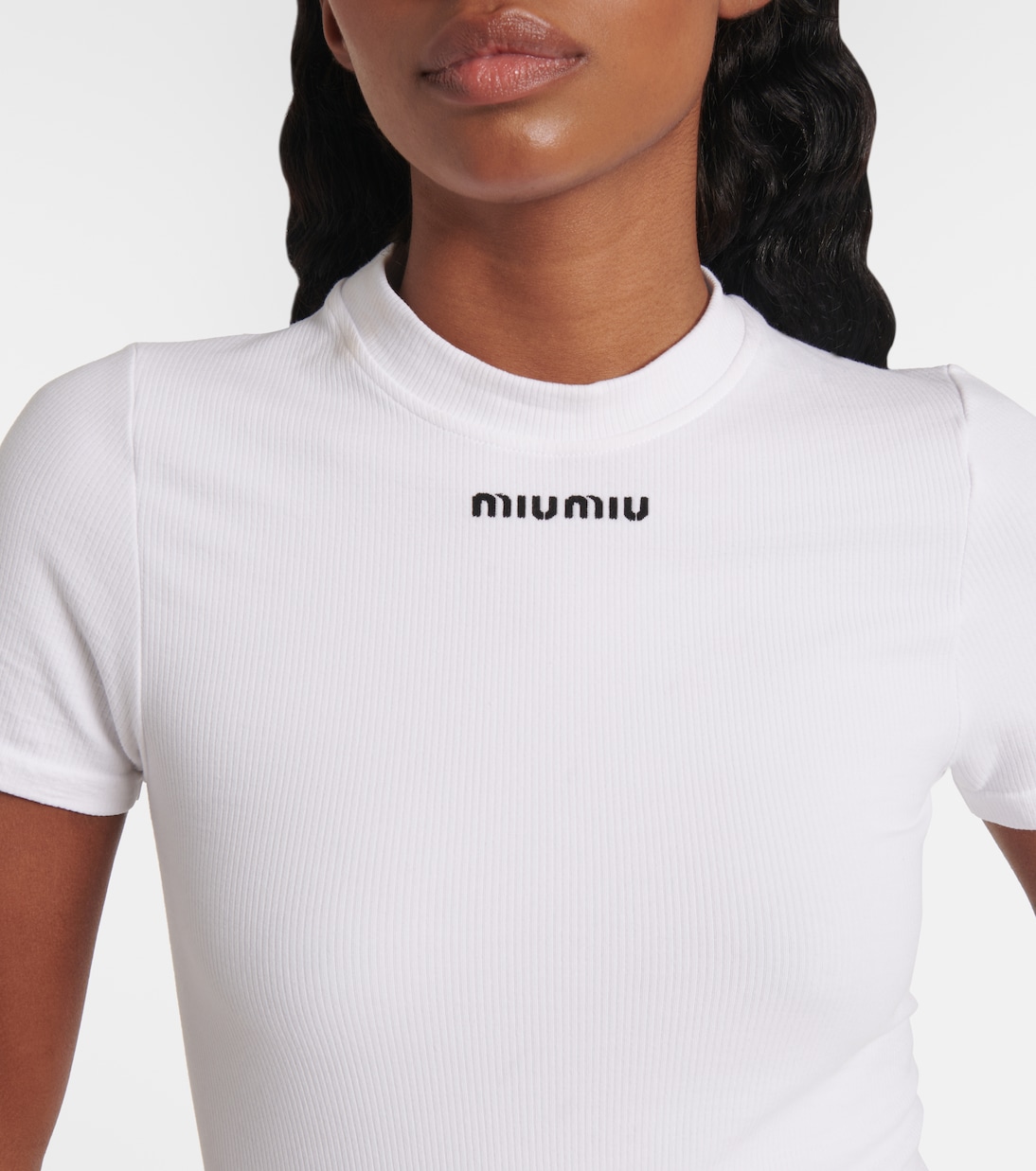 T-shirt in misto cotone con logo | Miu Miu
