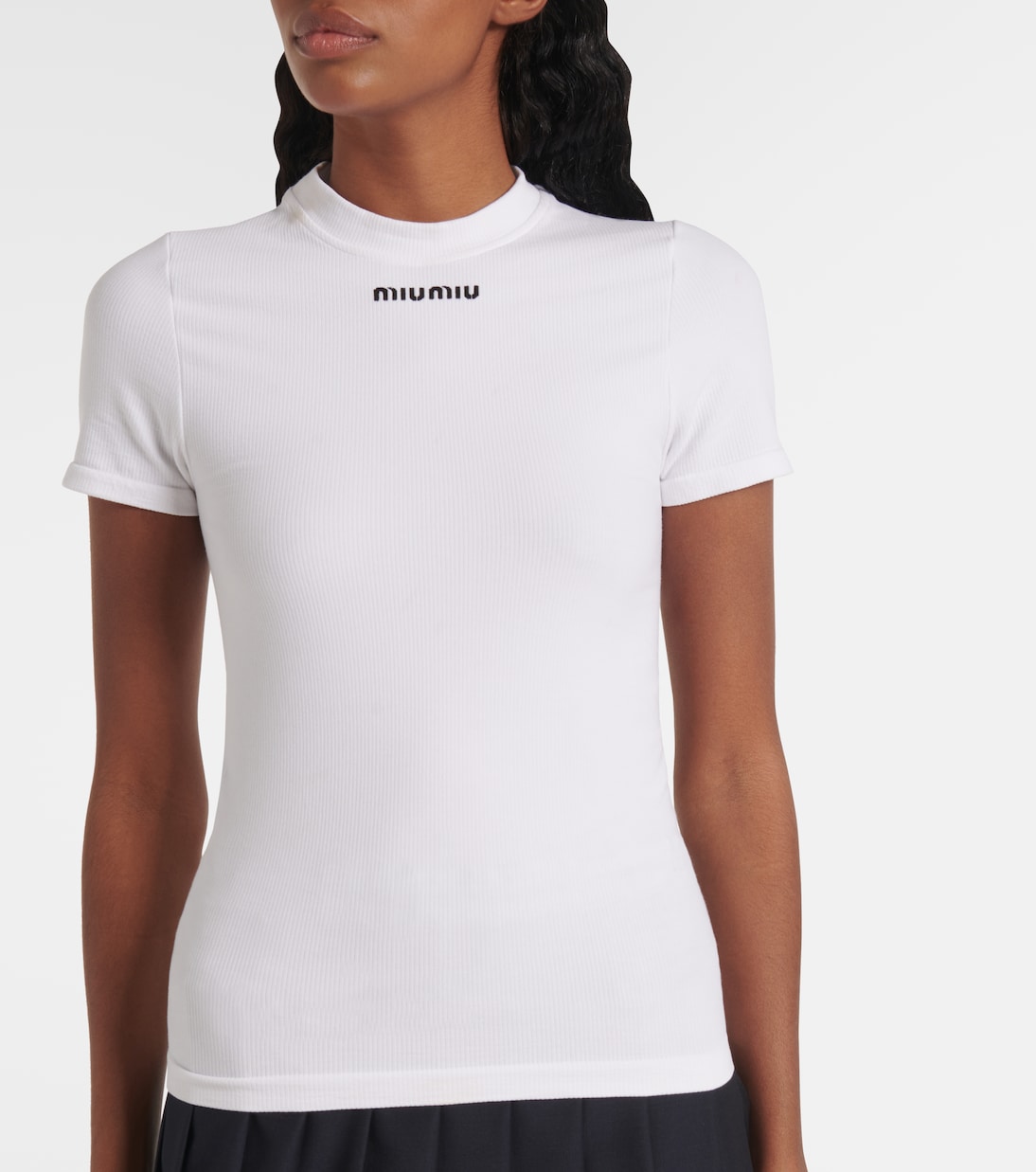 T-shirt in misto cotone con logo | Miu Miu