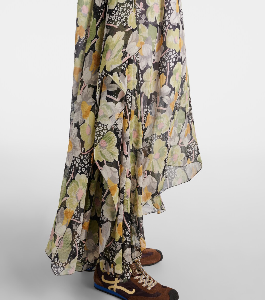 Robe longue asymétrique en soie à fleurs | Loewe