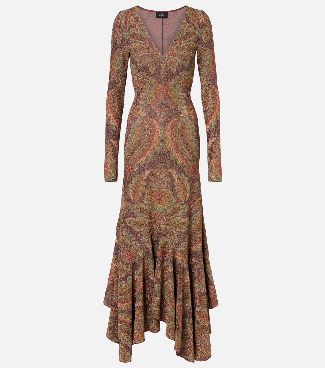 不对称花卉毛巾布针织长礼服 | Etro