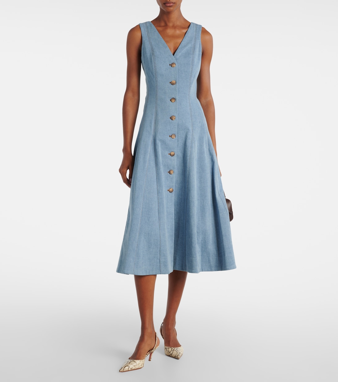 Lou pleated denim midi dress | Veronica Beard