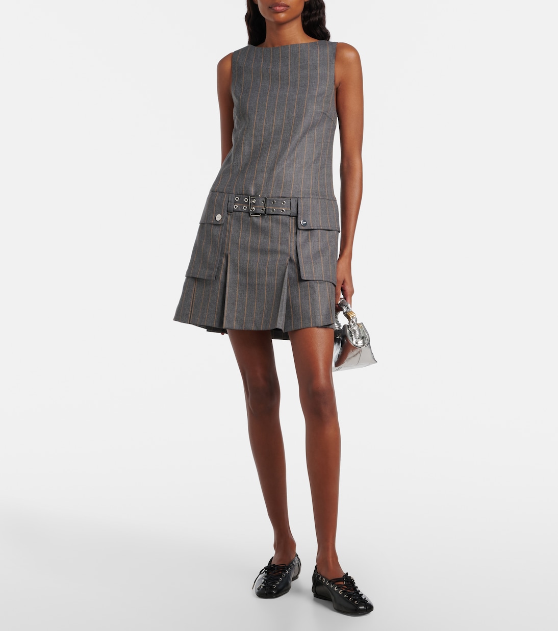 Belted pinstripe minidress | Ganni