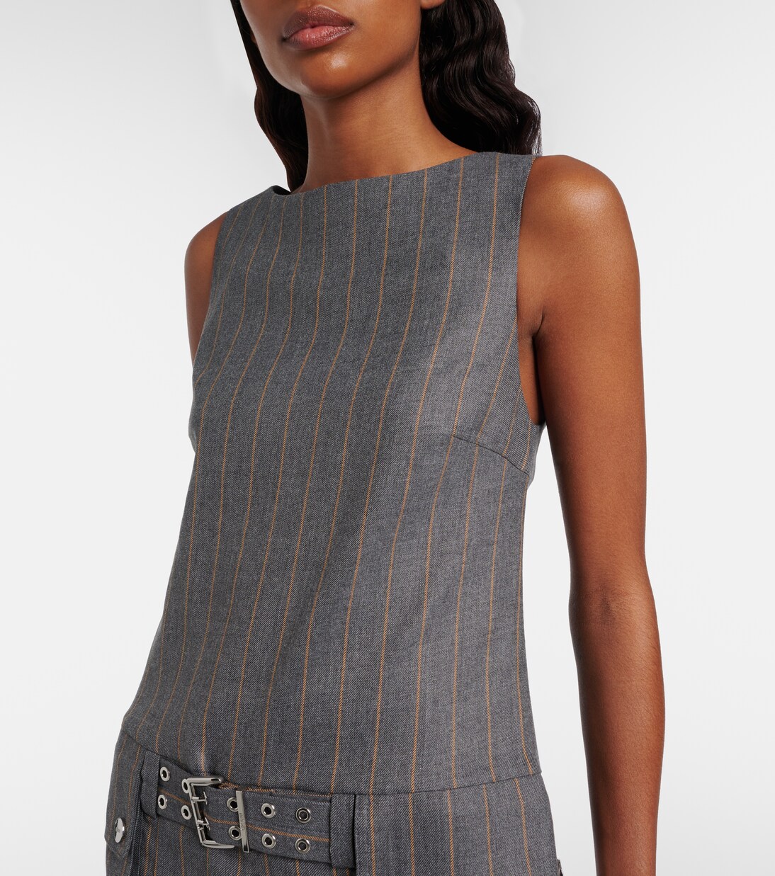 Belted pinstripe minidress | Ganni