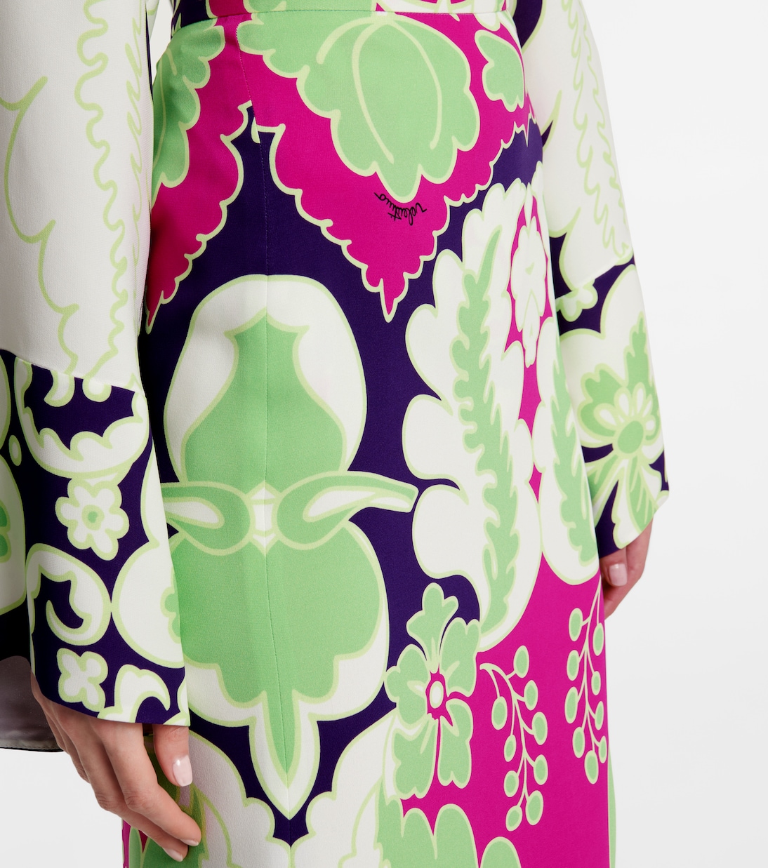 Valentino – Jupe midi à taille haute en soie à fleurs | Valentino