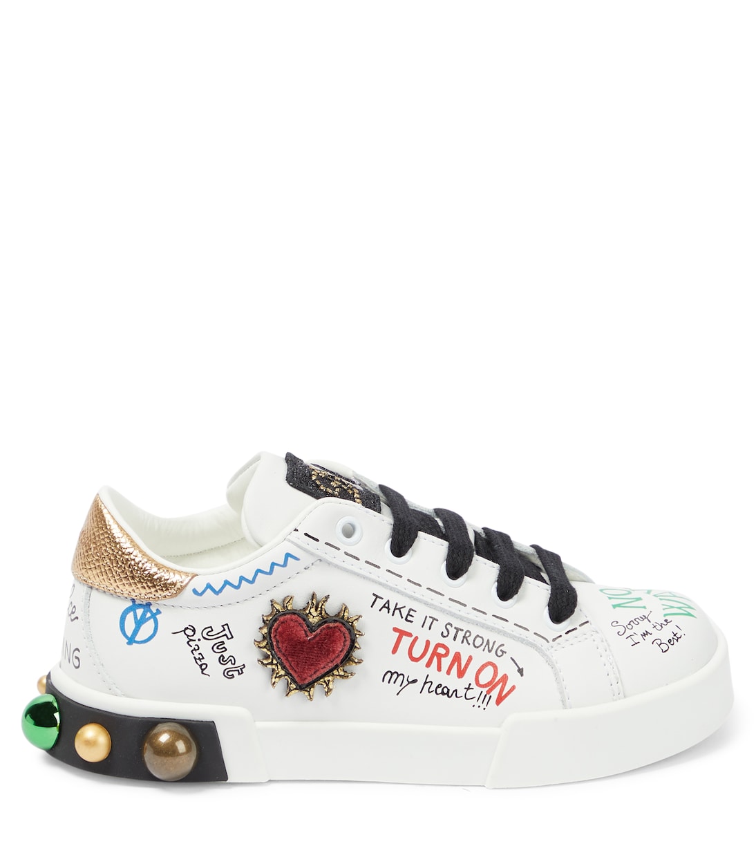 Sneakers in pelle con decorazioni e logo | Dolce&Gabbana Kids