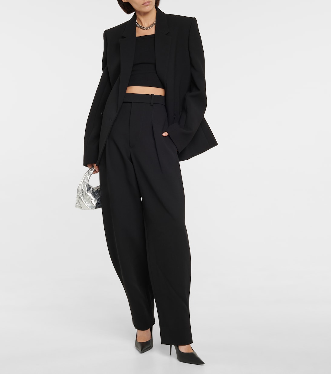 x Hailey Bieber HB wide-leg wool pants | Wardrobe.NYC