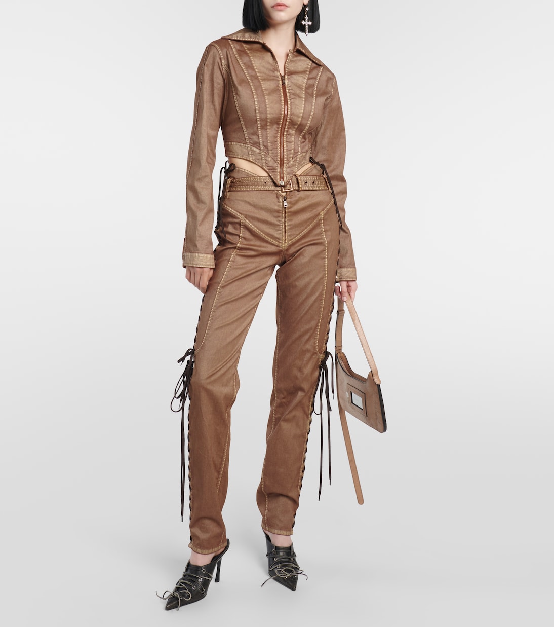 x KNWLS cropped denim corset jacket | Jean Paul Gaultier