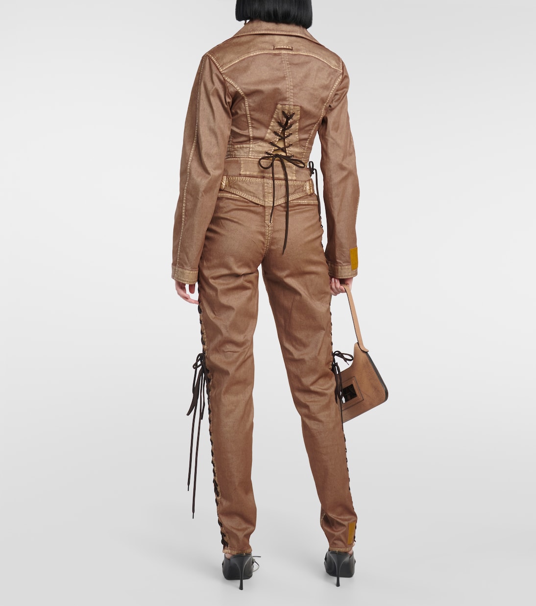 x KNWLS cropped denim corset jacket | Jean Paul Gaultier