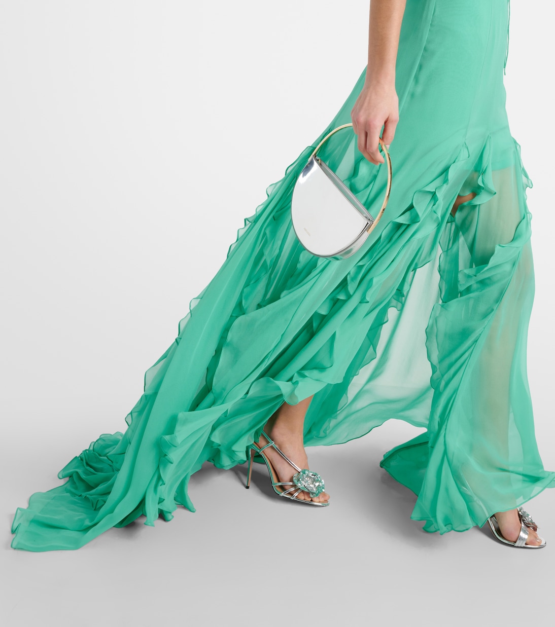 Off-shoulder corset silk gown | Costarellos
