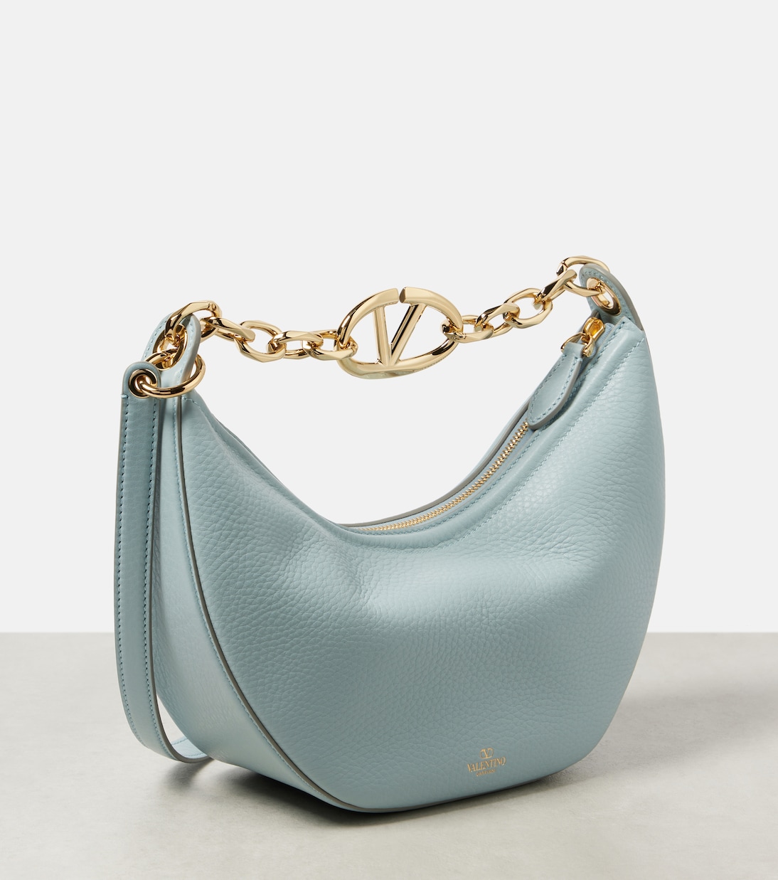VLogo Moon Small leather tote bag in blue Valentino Garavani Mytheresa
