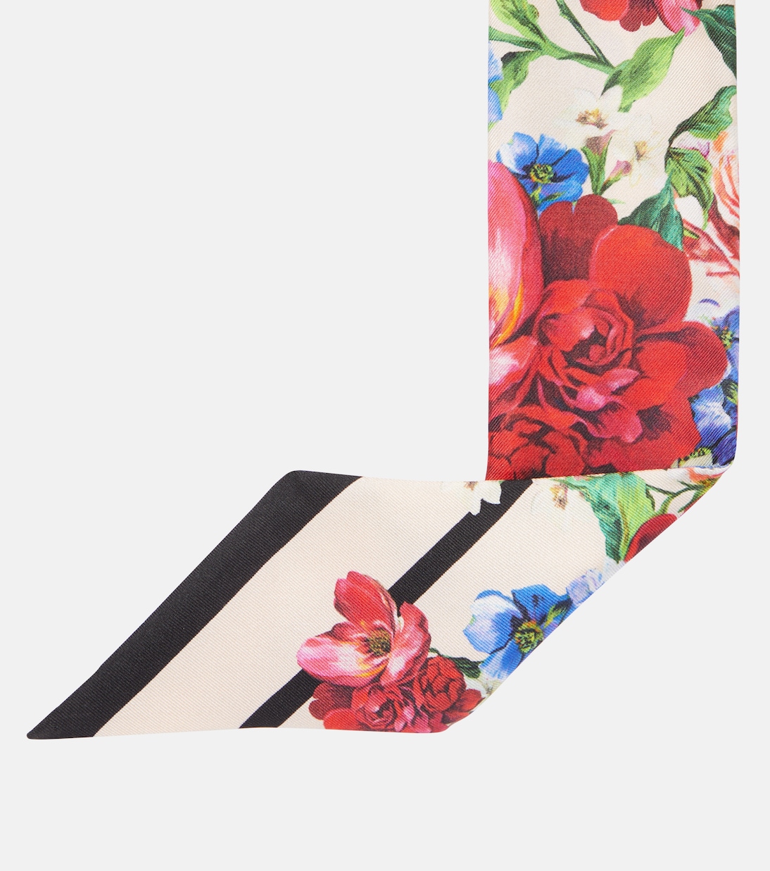 Sciarpa in seta twill con motivi floreali firmata Dolce&Gabbana, perfetta per uno stile giovane e trendy.