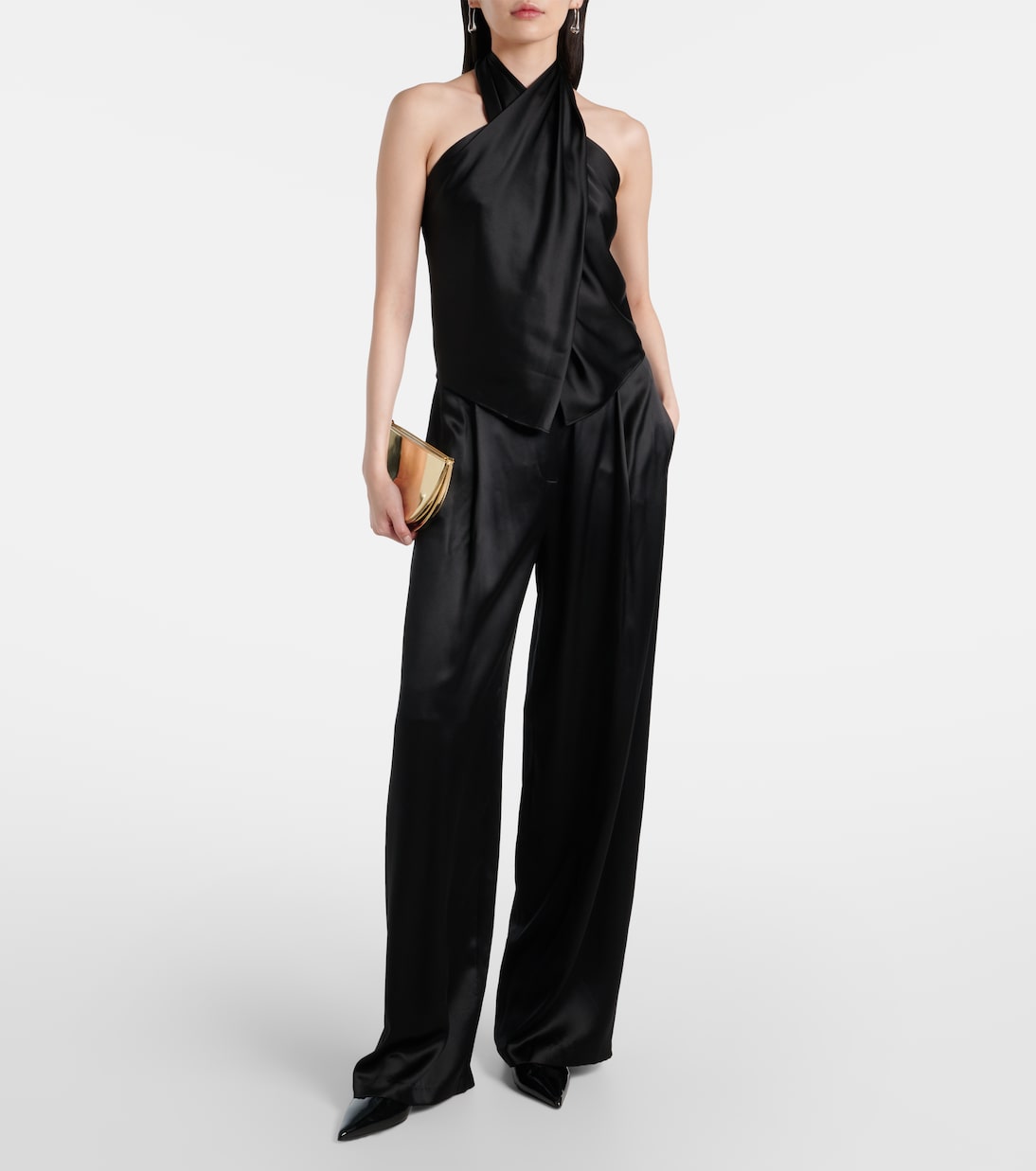 Draped halterneck silk charmeuse top | The Sei