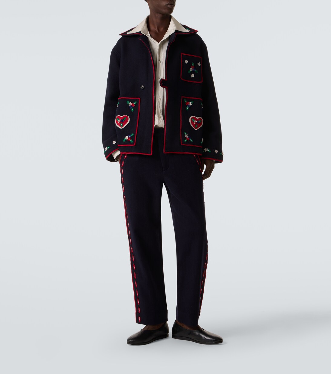 Carroll embroidered wool straight pants | Bode