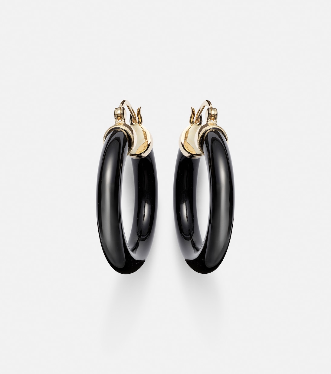 14kt gold hoop earrings with black onyx | Mateo