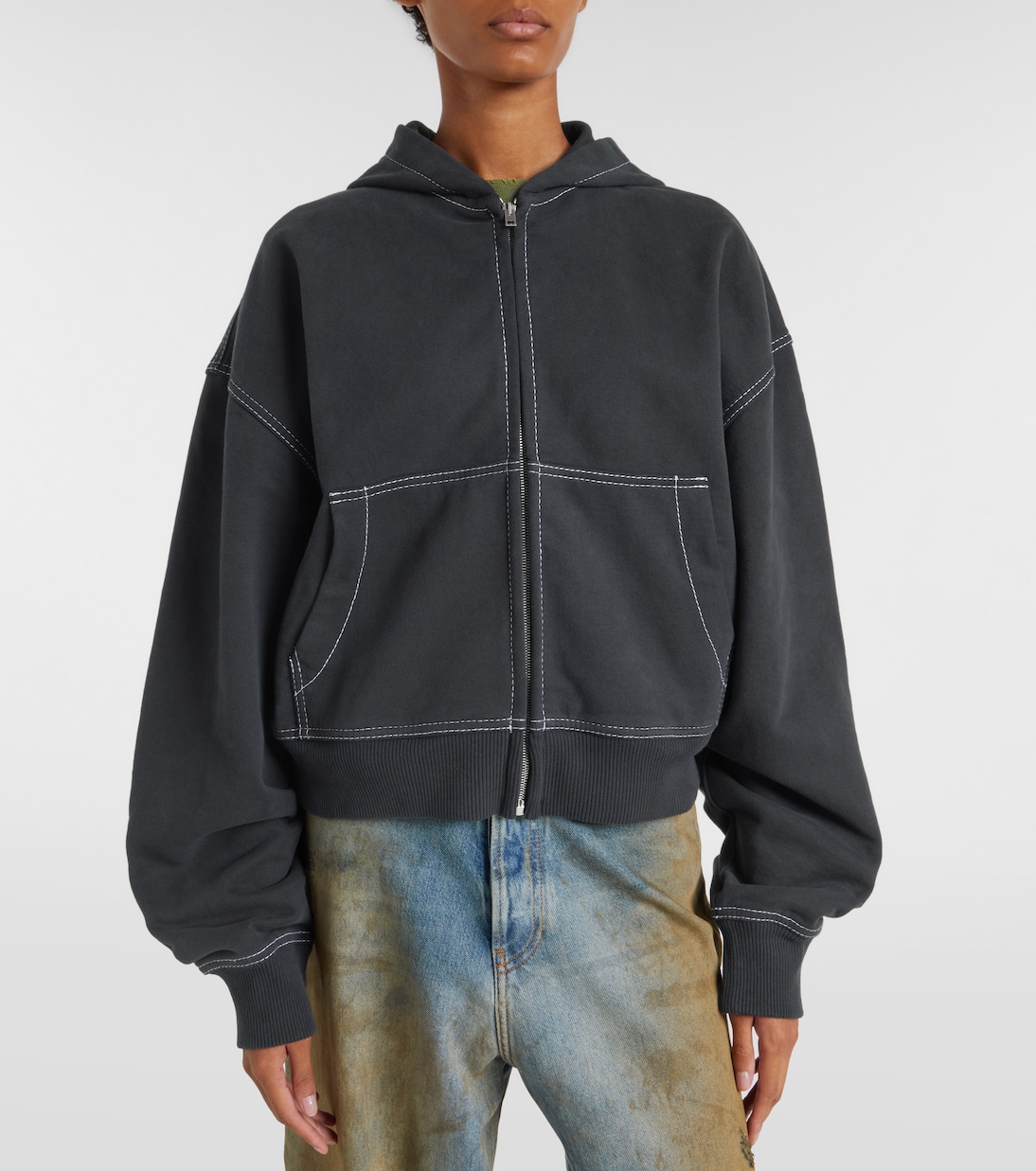 Logo cotton fleece zip-up sweatshirt | Acne Studios