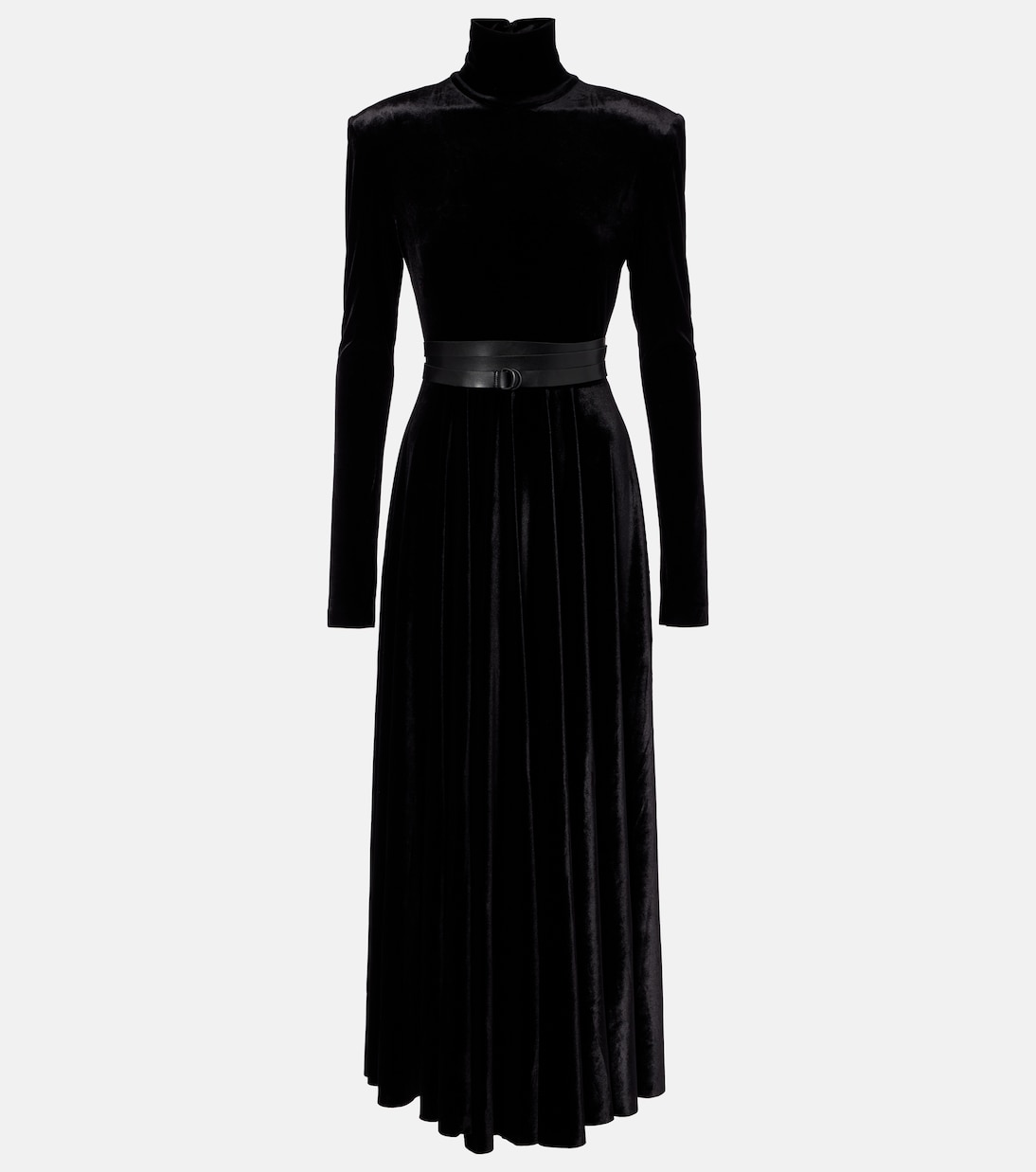 Flared turtleneck velvet midi dress | Norma Kamali