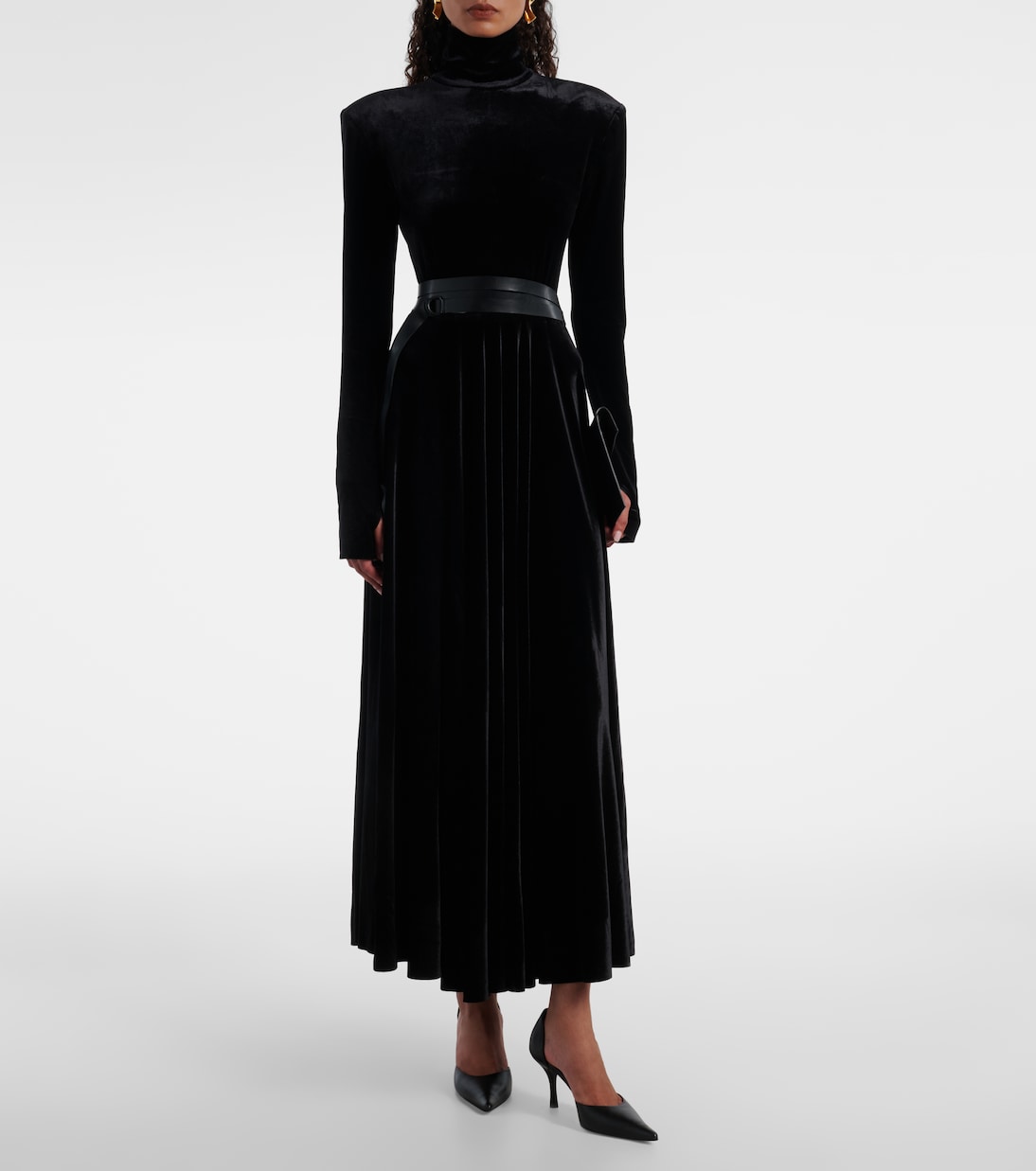 Flared turtleneck velvet midi dress | Norma Kamali