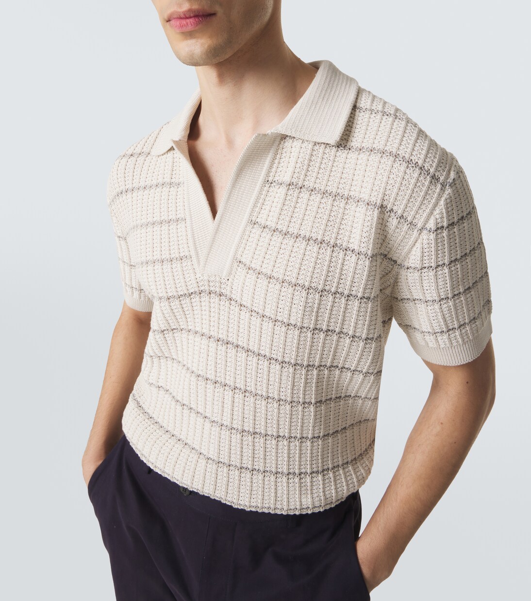 Embroidered cotton and linen polo shirt | Brioni