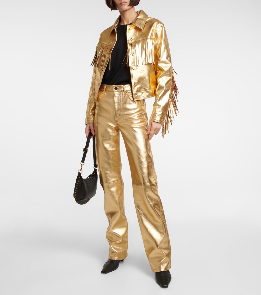 High-rise straight metallic leather pants | Dodo Bar Or