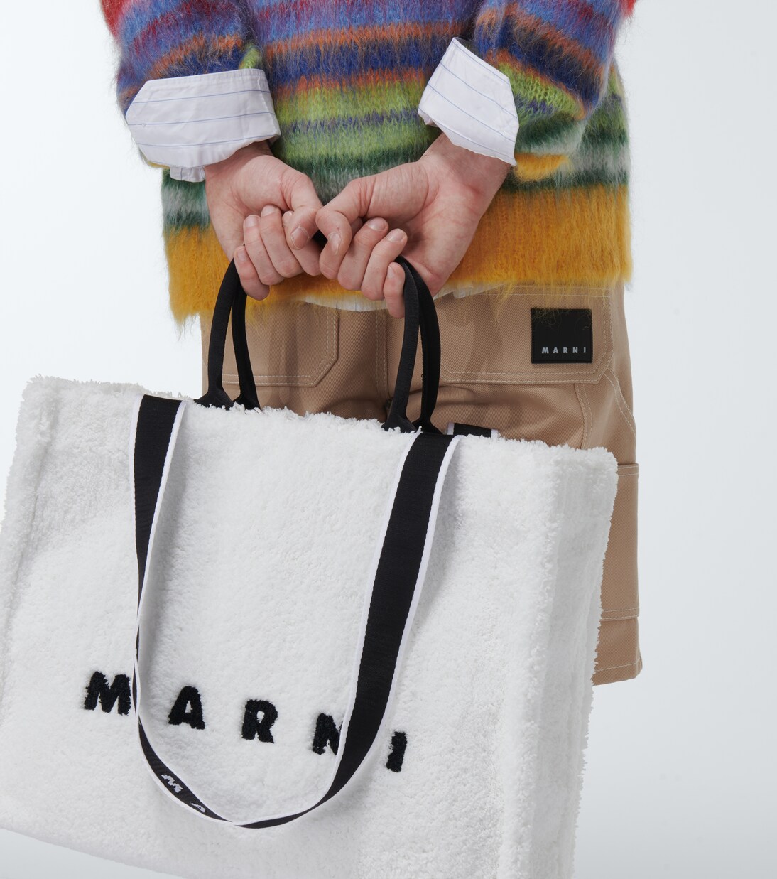 East-West Large embroidered tote bag in white - Marni | Mytheresa 