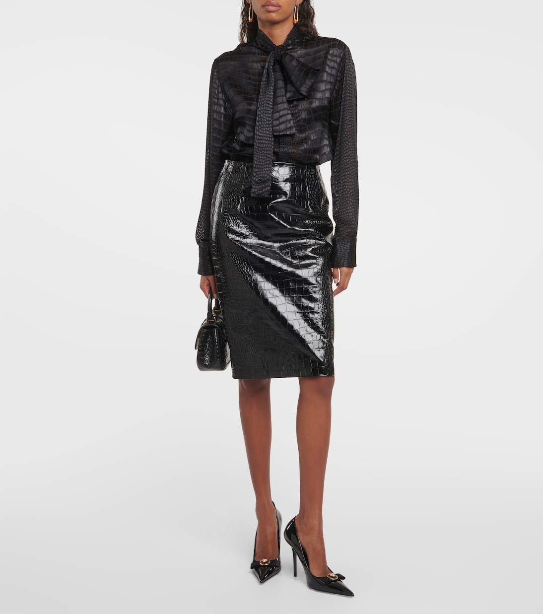 Jupe crayon en cuir embossé | Versace