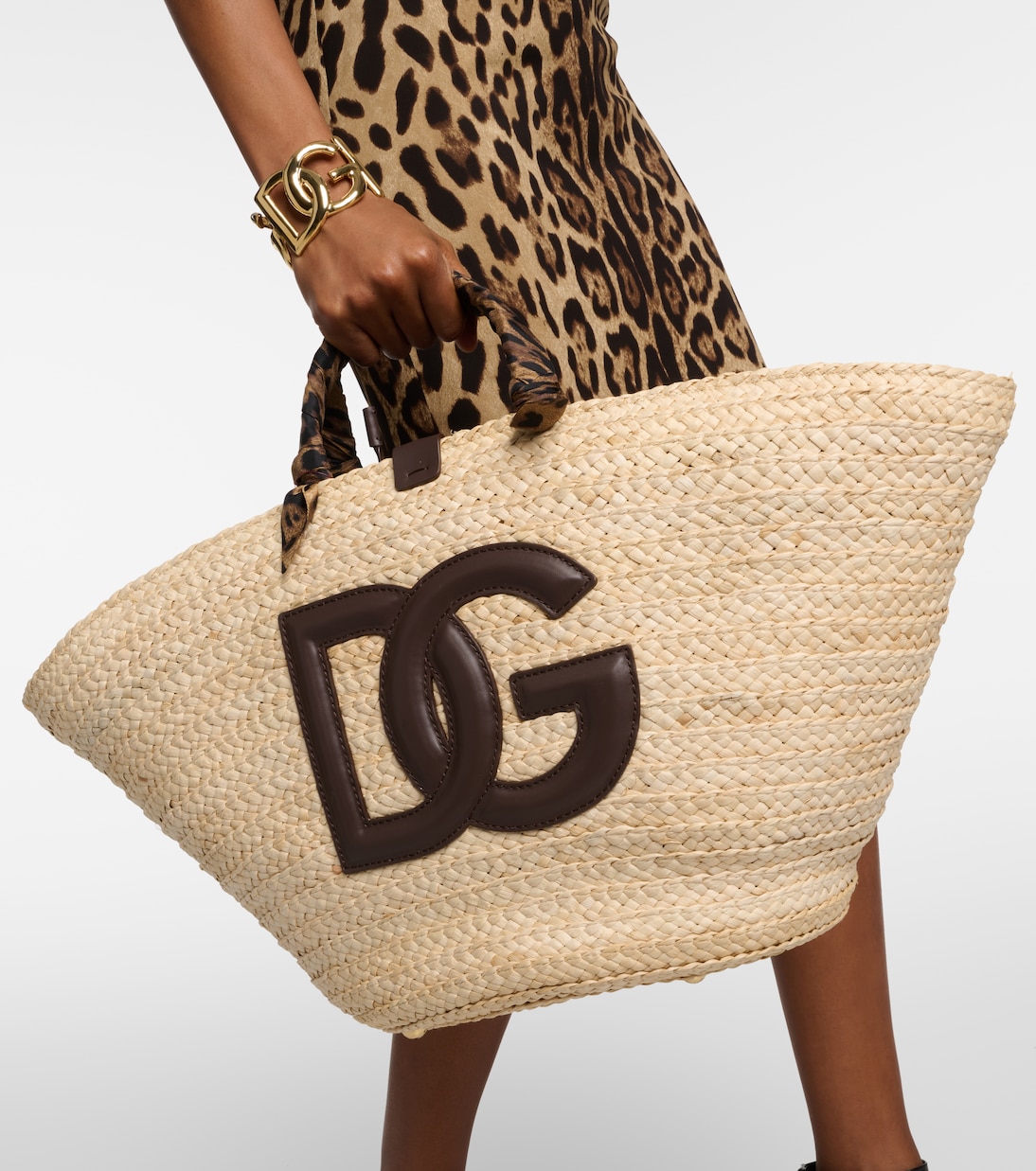 Tote Kendra de rafia con piel | Dolce&Gabbana