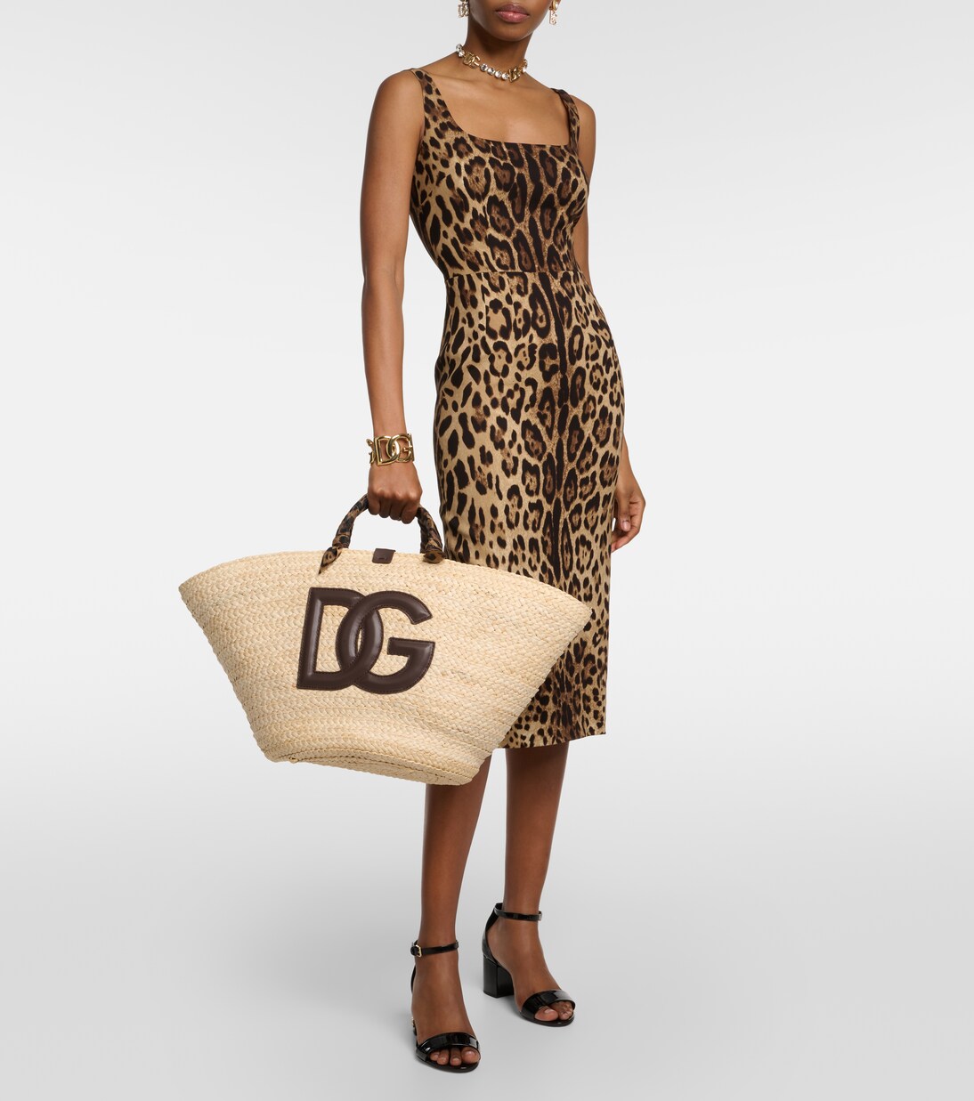 Tote Kendra de rafia con piel | Dolce&Gabbana
