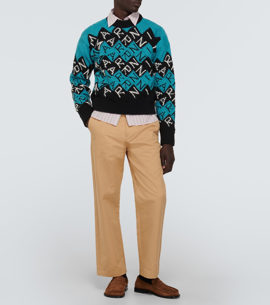 Pull intarsia en laine vierge à logo | Marni