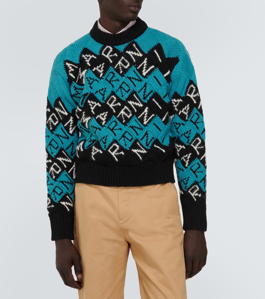 Pull intarsia en laine vierge à logo | Marni