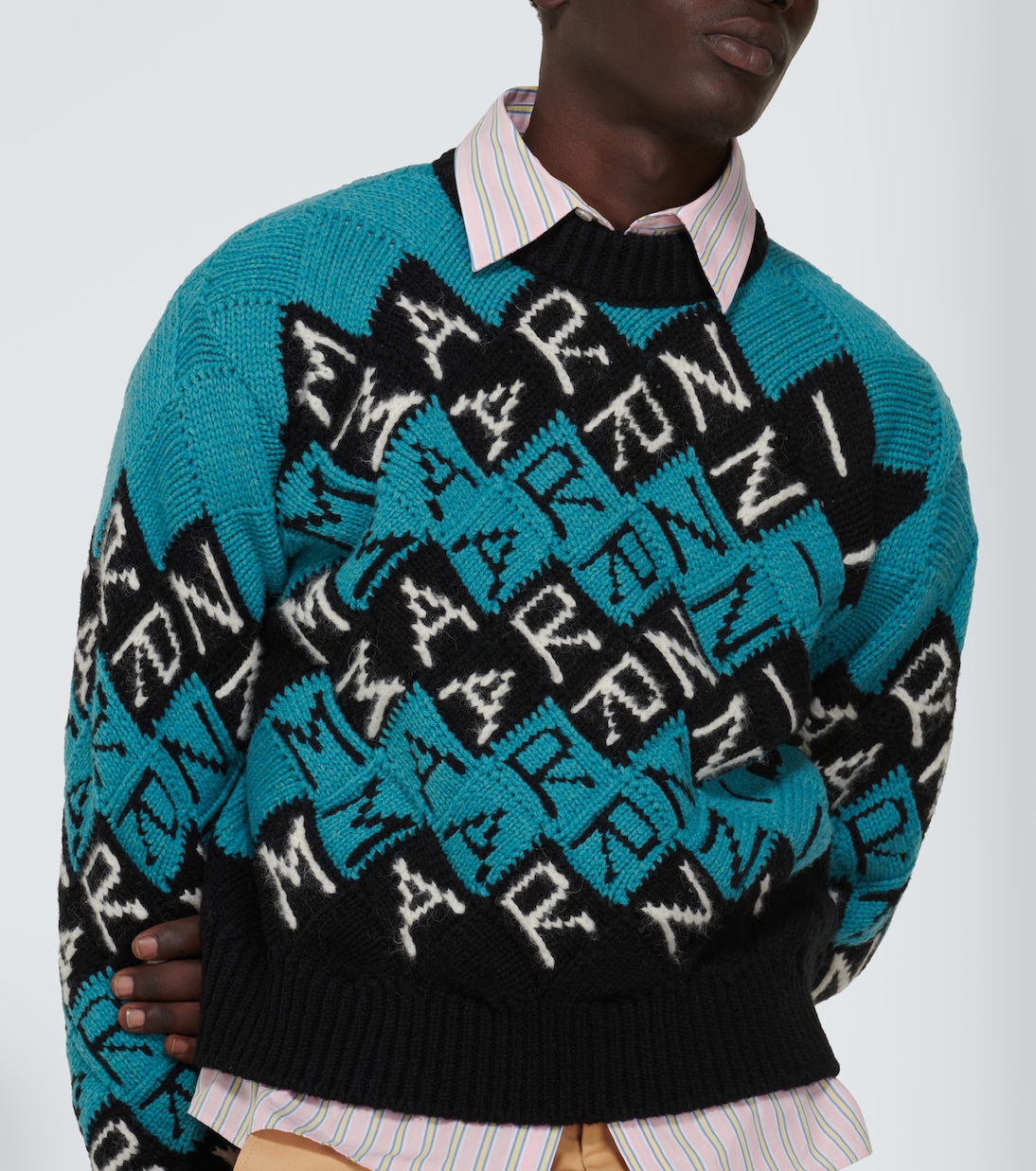 Pull intarsia en laine vierge à logo | Marni