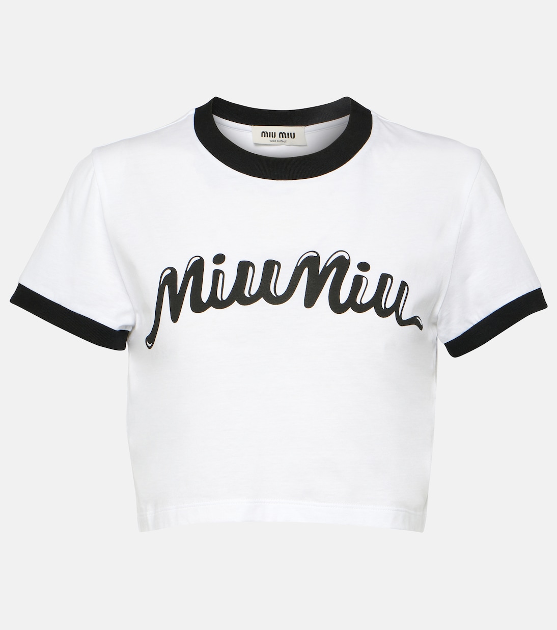 Cardigan cropped in cotone a righe | Miu Miu