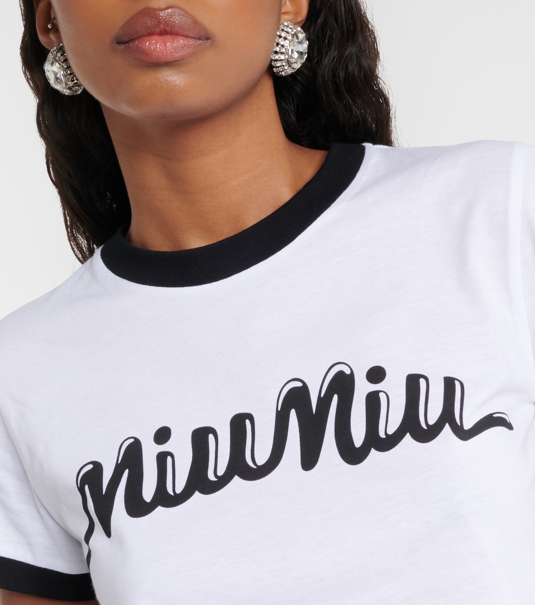 Cardigan cropped in cotone a righe | Miu Miu