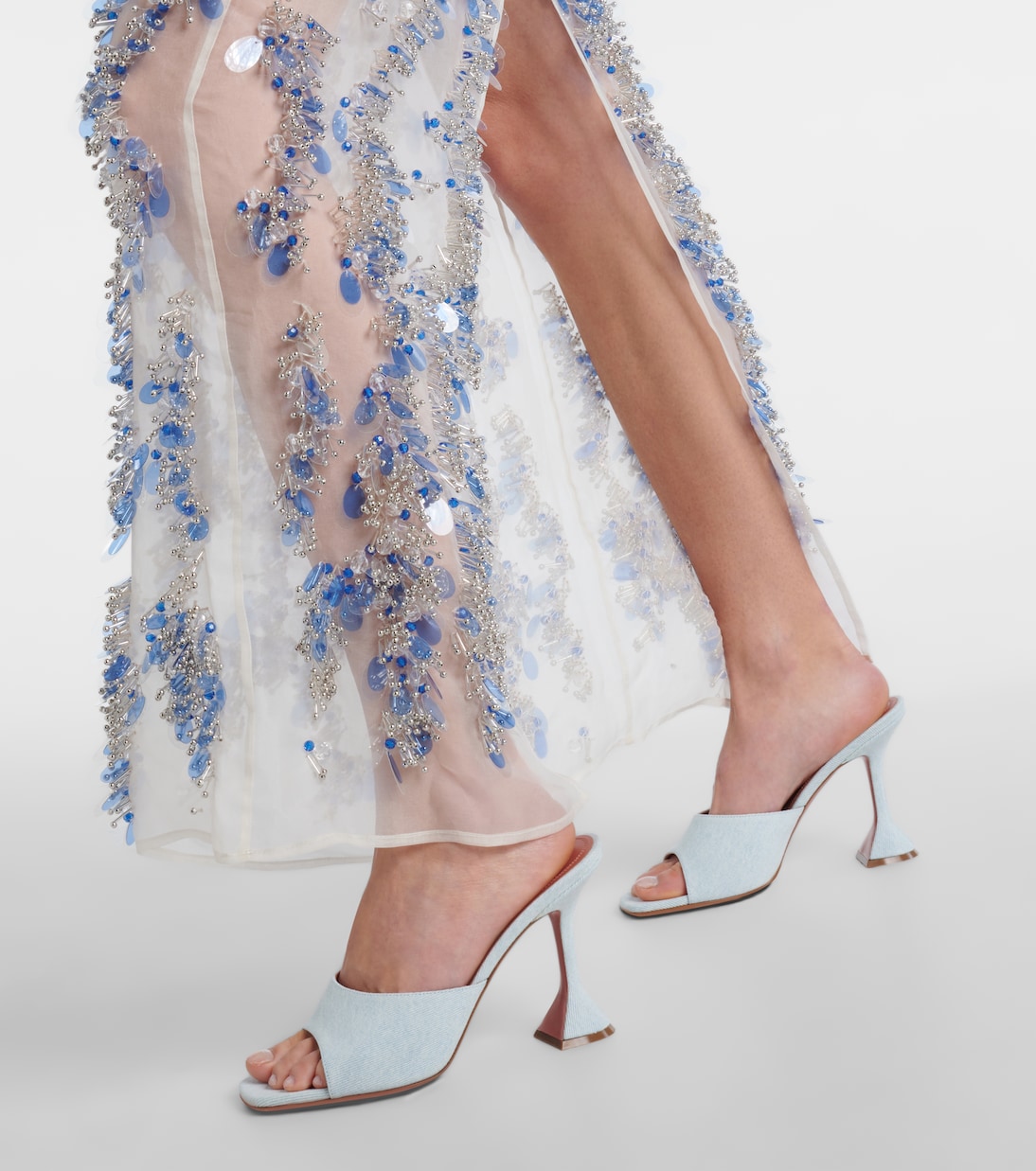 Mules Lupita 95 en jean | Amina Muaddi
