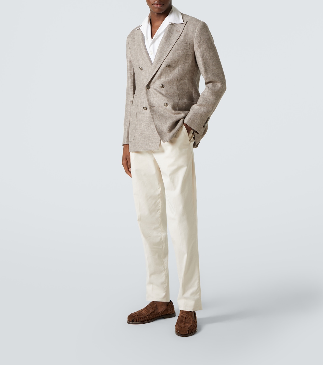 Double-breasted linen, wool, and silk blazer | Brunello Cucinelli
