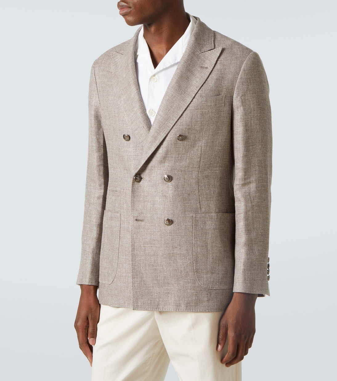 Double-breasted linen, wool, and silk blazer | Brunello Cucinelli