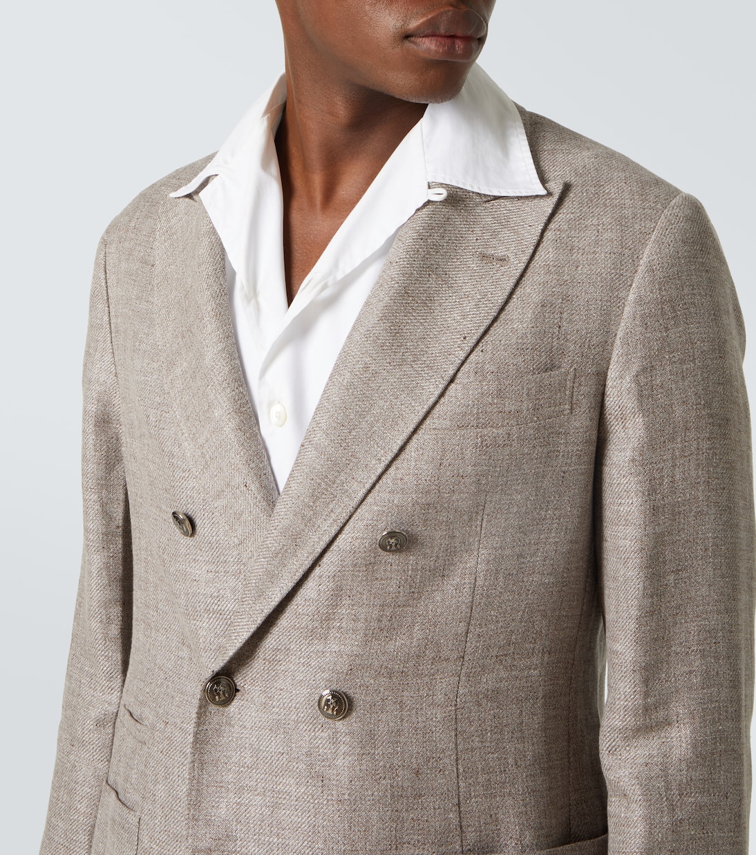 Double-breasted linen, wool, and silk blazer | Brunello Cucinelli