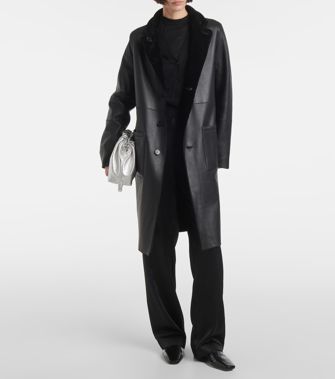 Reversible shearling and leather coat | Joseph