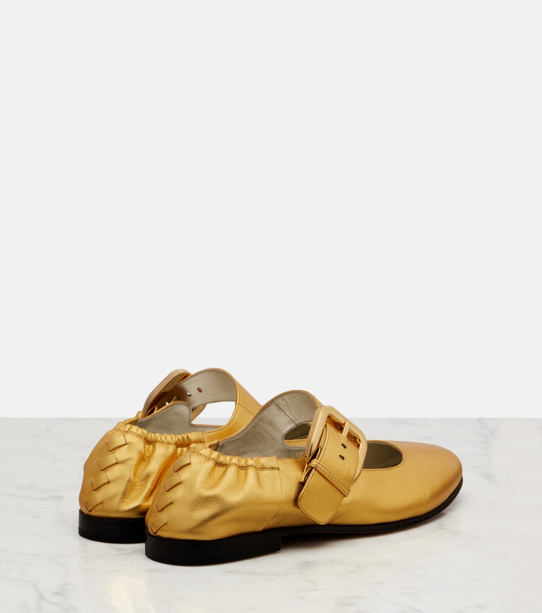 Amy metallic leather Mary Jane flats | Bottega Veneta