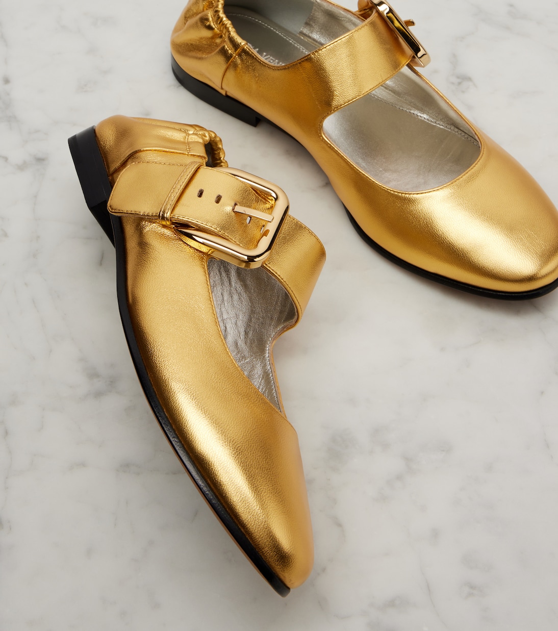 Amy metallic leather Mary Jane flats | Bottega Veneta