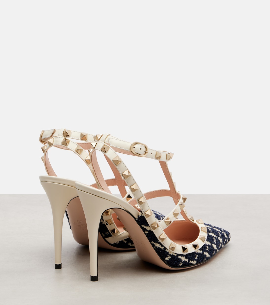 Rockstud 100 leather-trimmed bouclé pumps | Valentino Garavani