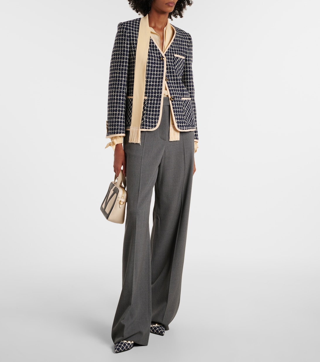 Rockstud 100 leather-trimmed bouclé pumps | Valentino Garavani