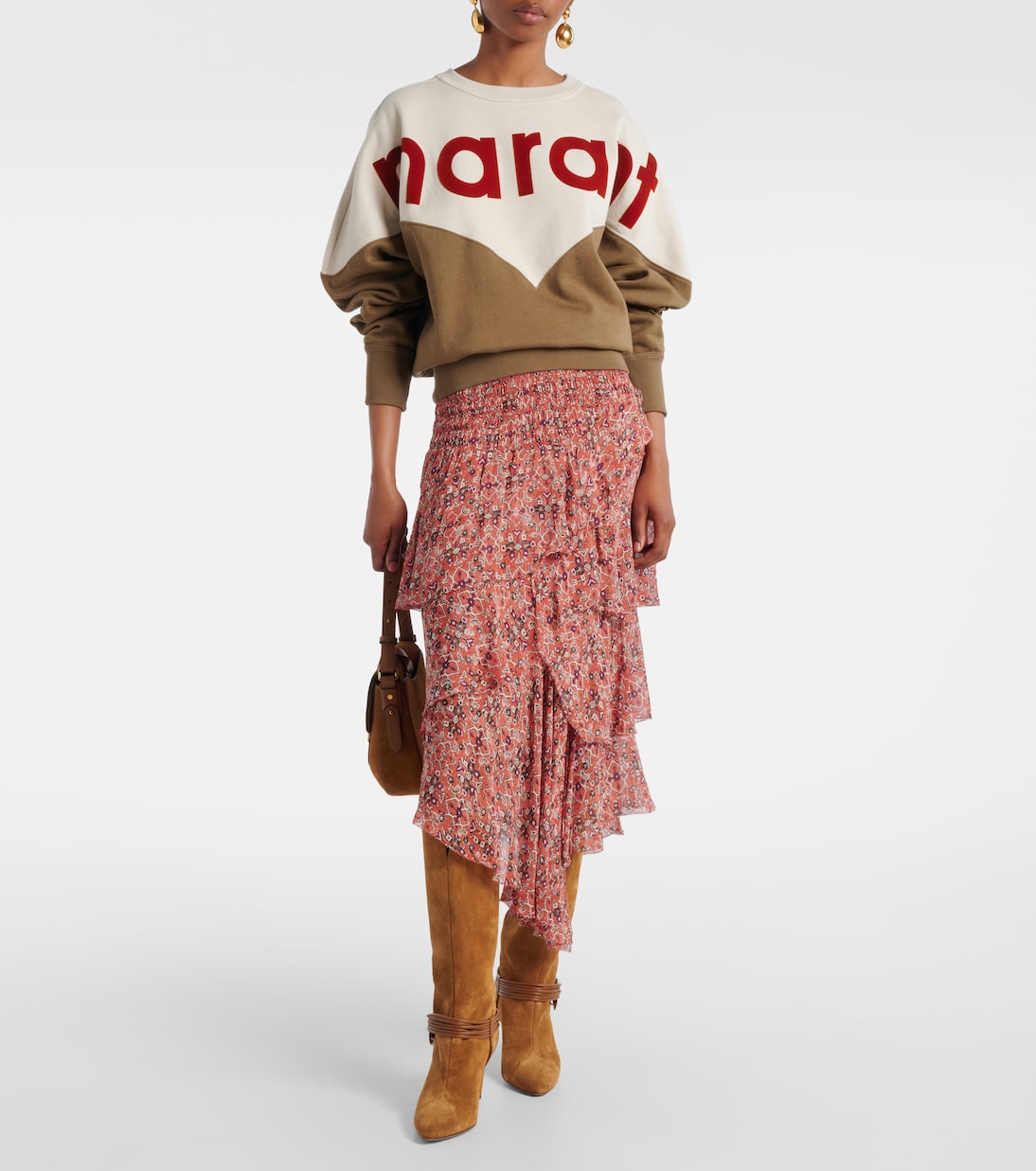 Ruched ruffled floral midi skirt | Marant Etoile