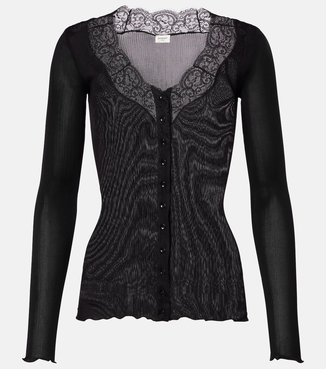 Lace-trimmed semi-sheer silk top | Saint Laurent