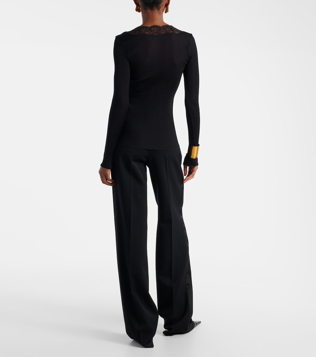 Lace-trimmed semi-sheer silk top | Saint Laurent