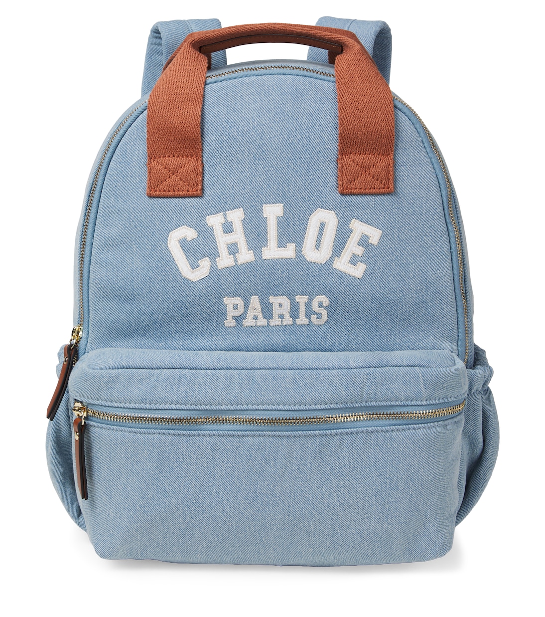 Logo leather-trimmed denim backpack | Chloé Kids