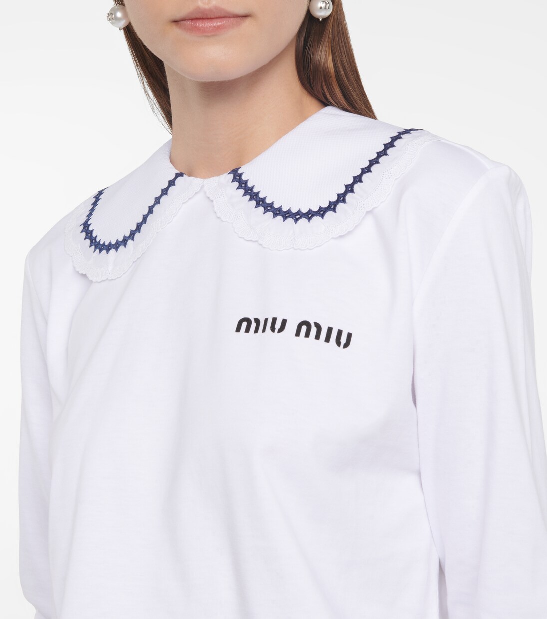 Top cropped in jersey di cotone | Miu Miu