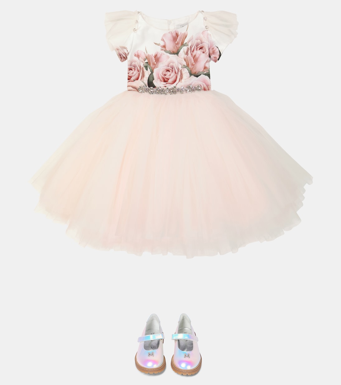 Bedrucktes Kleid mit Tüll | Monnalisa