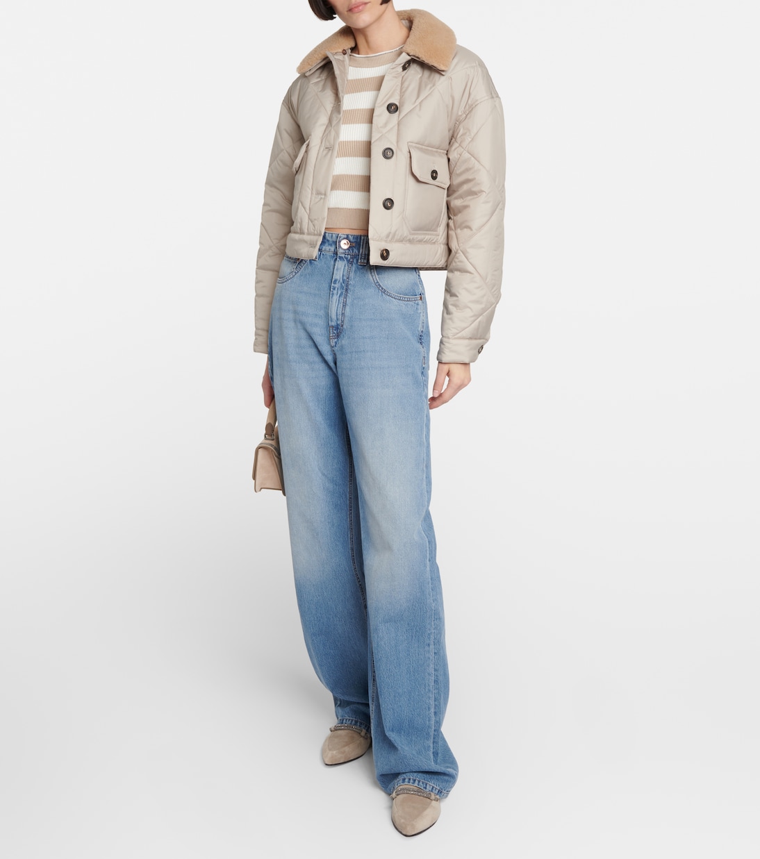 Shearling-trimmed quilted jacket | Brunello Cucinelli