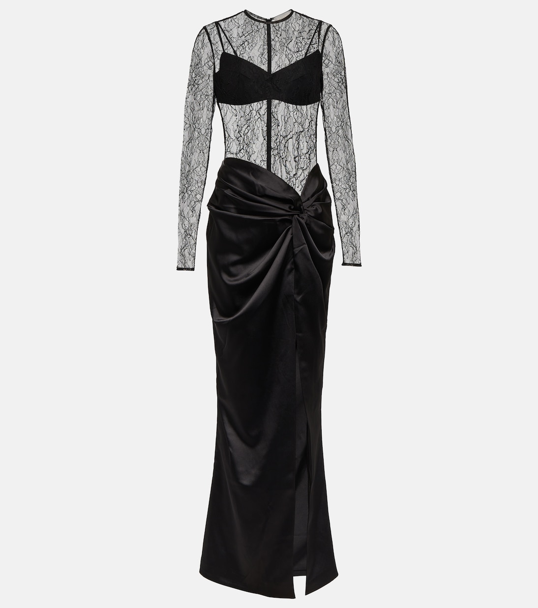 Draped lace and satin maxi dress | Rasario