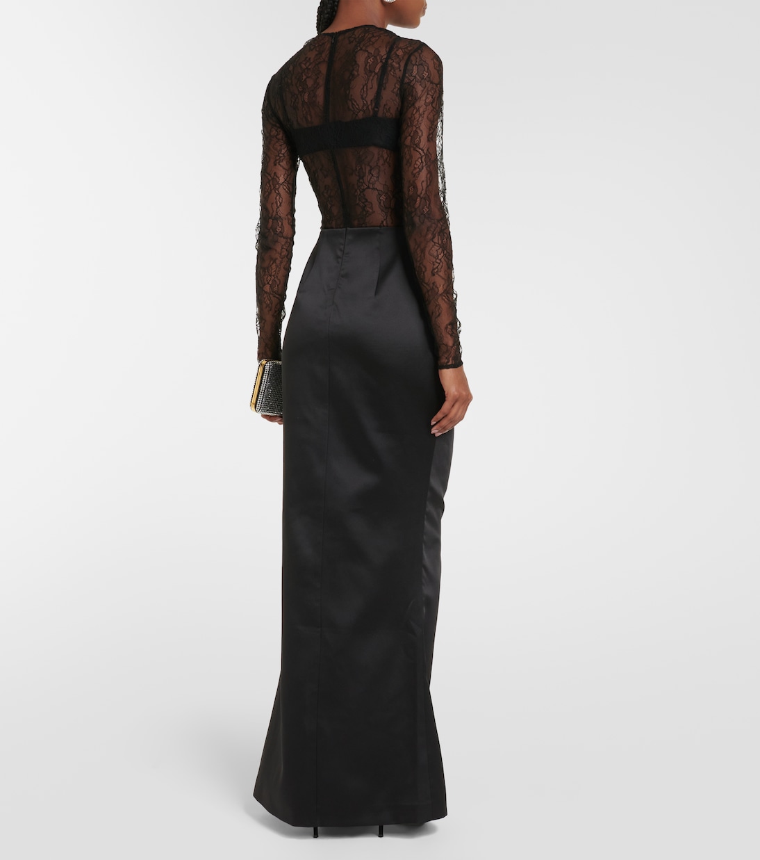 Draped lace and satin maxi dress | Rasario